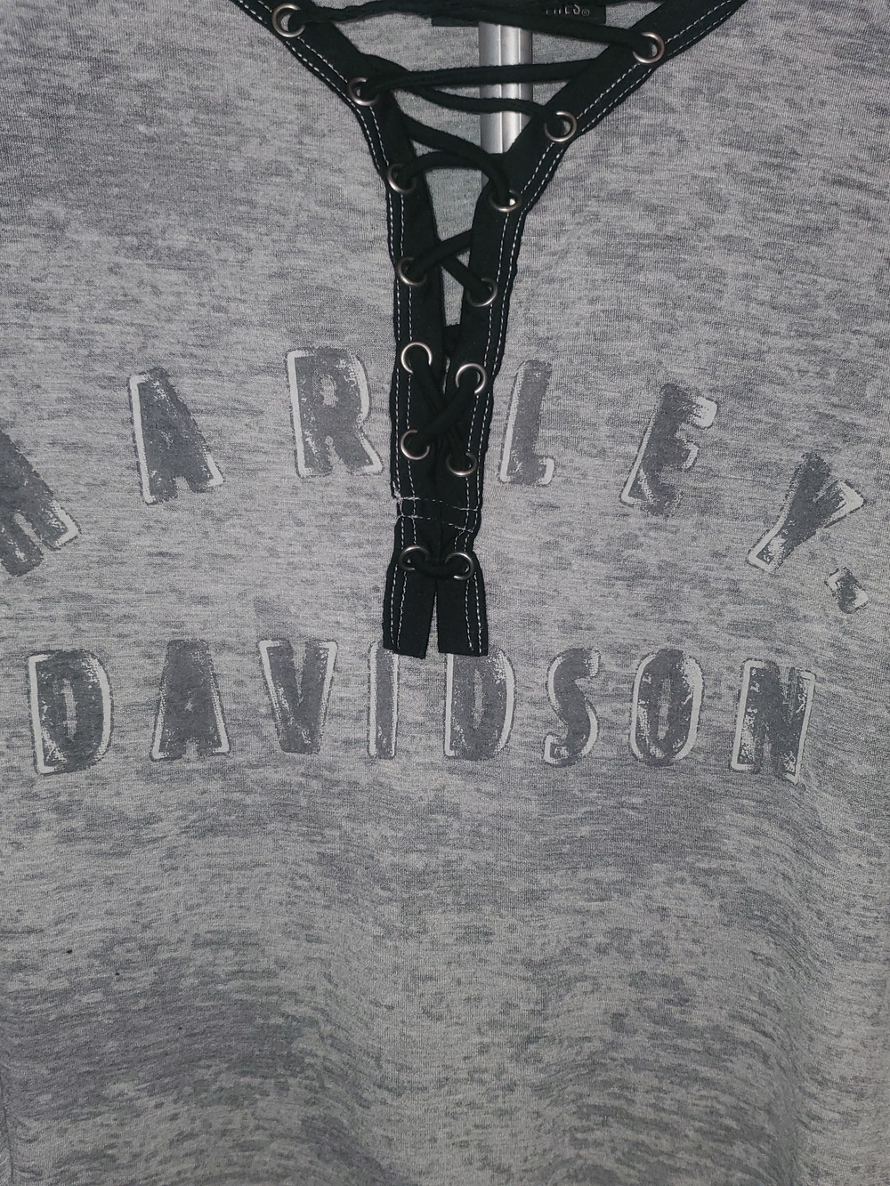 Harley-Davidson Women's Lace-Up Heather Gray/Blk Top Sz XL